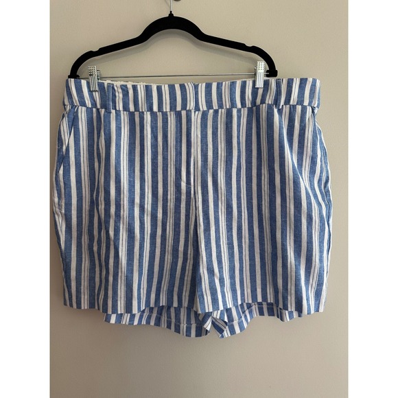 Lane Bryant Striped linen‎ blend  Shorts High Waist  Beach Blue White Size 18 - Picture 1 of 8